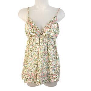 Forever 21 Y2K Babydoll Top Juniors M Dainty Pastel Floral Print Crochet Accent